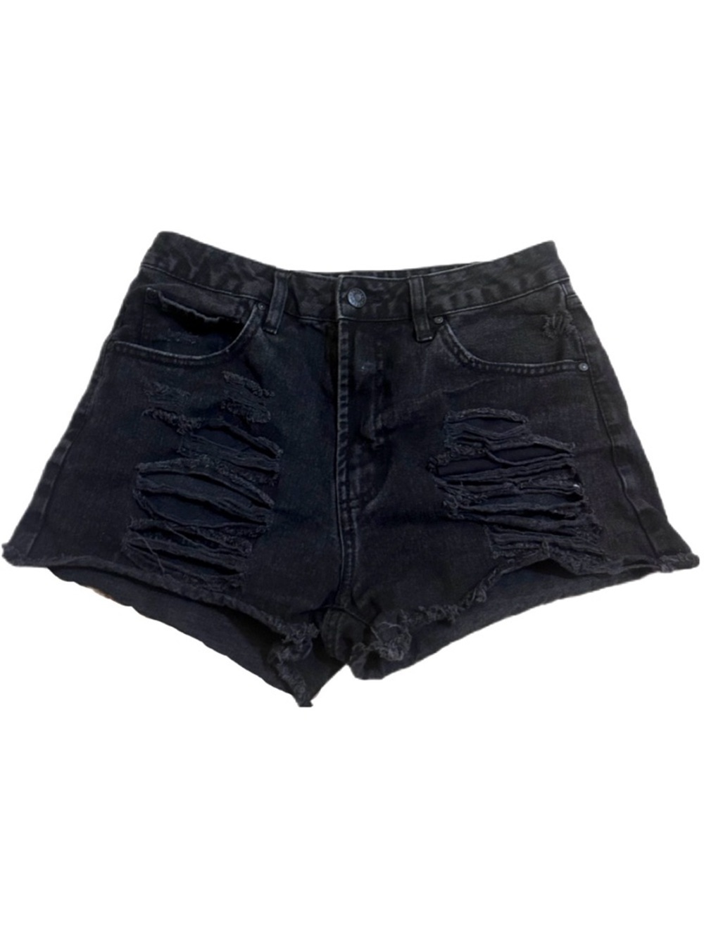 Vintage Rip Black Distressed Refuge Denim Jean Shorts